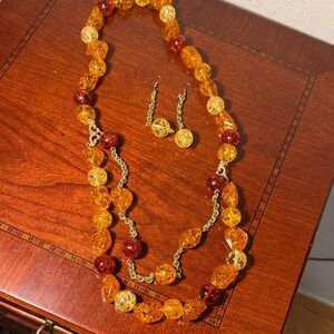 Elegant Amber and Gold Beaded Necklace Set